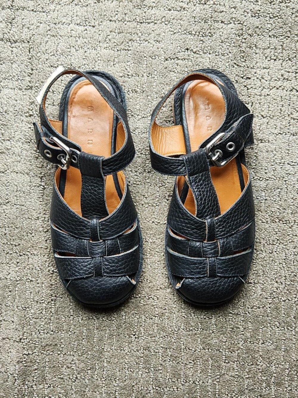 MARNI Black Leather Flat Fisherman Sandals with Buckles Size 38.5 | 8.5